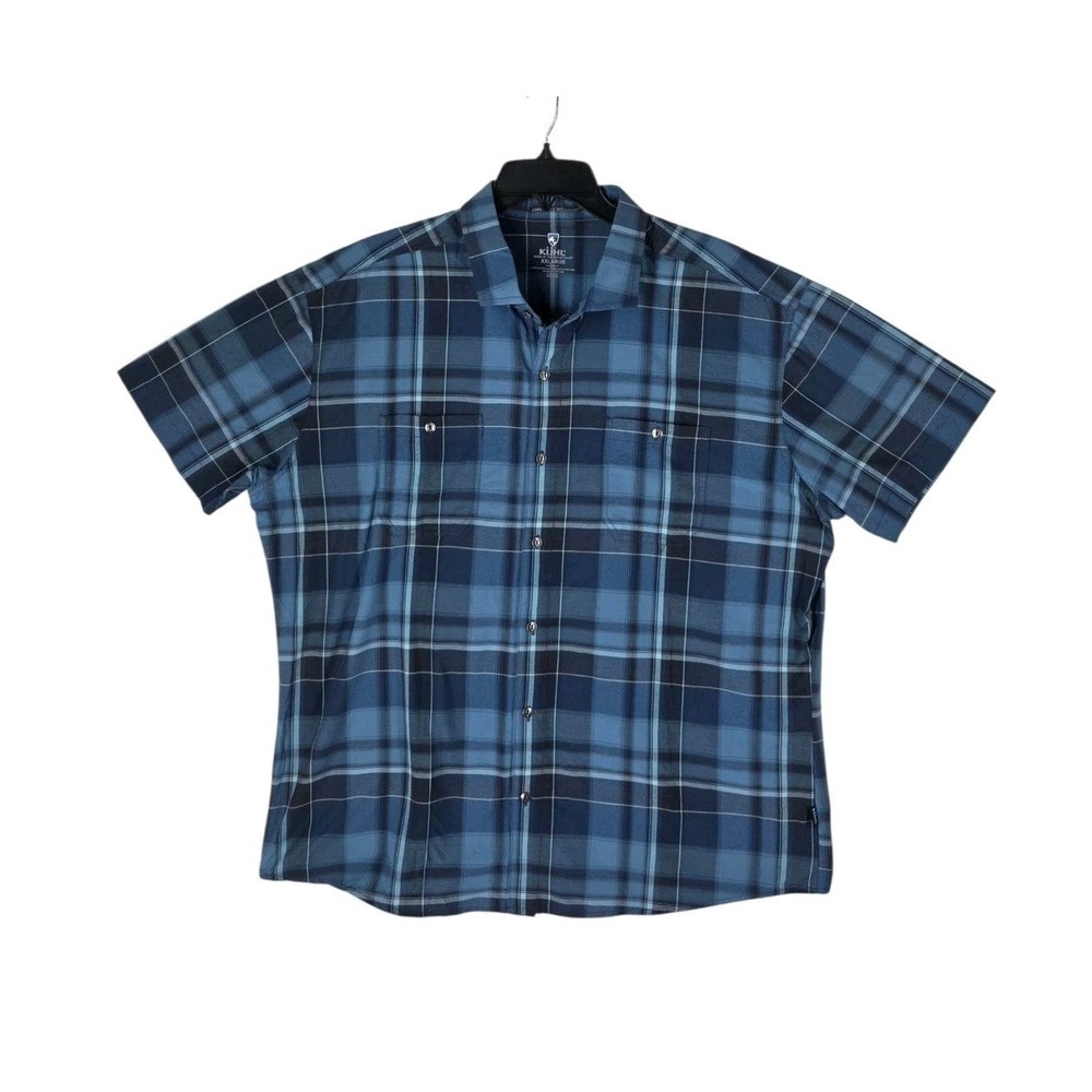 Kuhl Plaid Shirt Mens 2XL Blue Beige Linen Blend Button Down SS Lot 2 - Picture 4 of 16